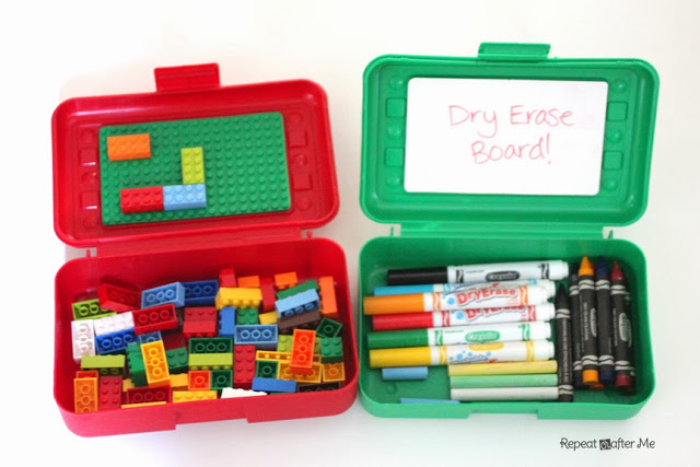 These two busy boxes allow for great creativity on-the-go and they are super simple to make! You can find more stellar busy bags for babies, toddlers, preschoolers and kids by clicking here! #howweelearn #busybags #quiettime #finemotor #preschoolactivities #kidsactivities