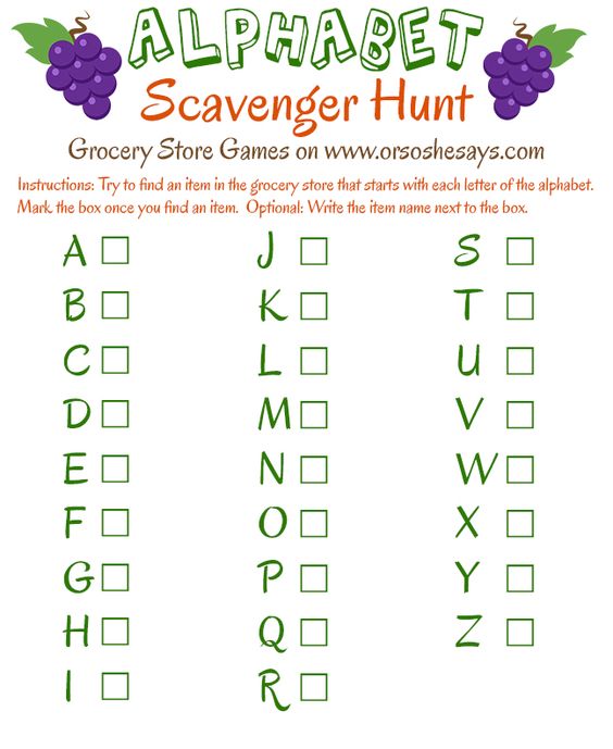 Keep your kids on their toes with this grocery store ABC scavenger hunt. This idea can be modified for different themes and ages. Not only are these activities thrilling, they keep kids active and encourage collaboration and problem solving.  Check out our massive list of ideas here! #howweelearn #scavengerhunt #kidsactivities #preschoolactivities
