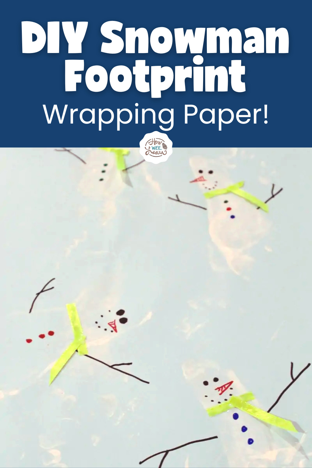 DIY Snowman Footprint Wrapping Paper, a Christmas Craft for Preschoolers