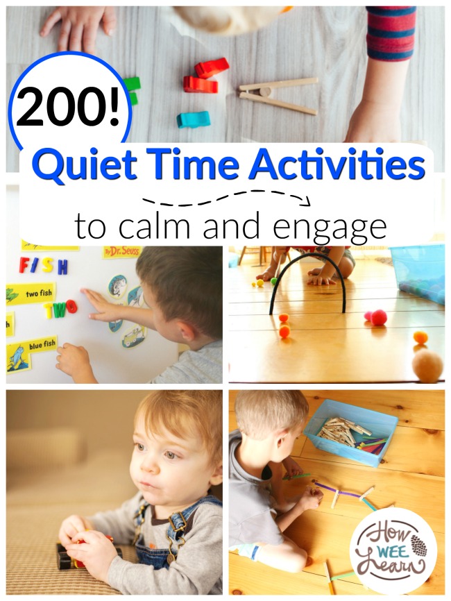 collage of lots of different quiet time activities for kids