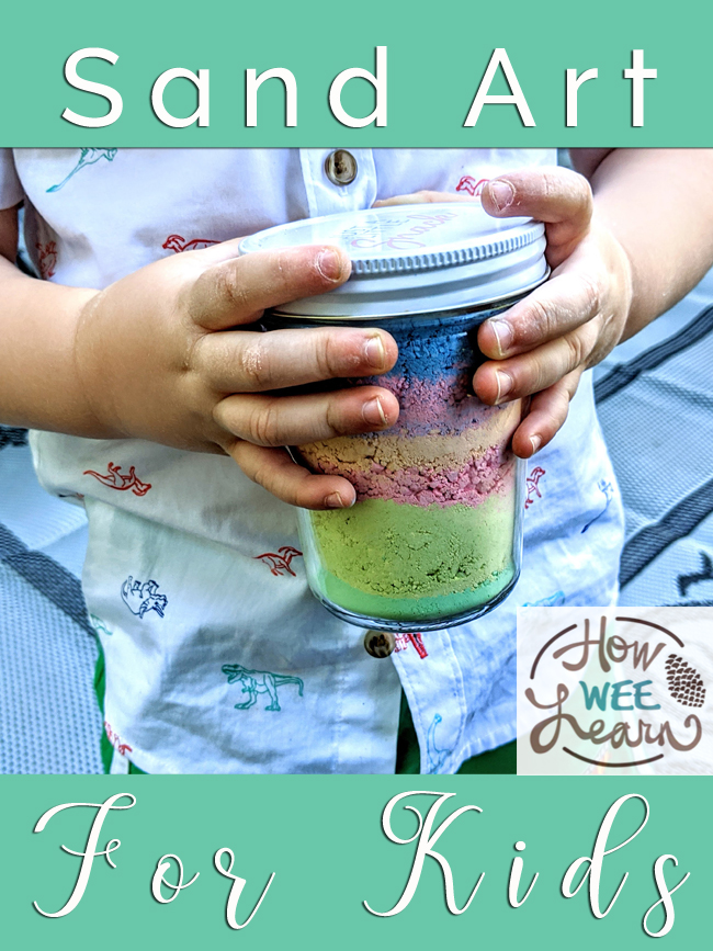 This sand art project for kids is such a fun and simple outdoor activities, using materials we already have! Also a perfect craft for a camping or cottage trip.