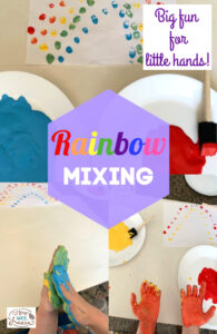 This is such a fun color mixing activity! It combines science and a bit of mess - perfect for kids! Plus some fine motor skills. The kids loved making rainbows with their hands!
