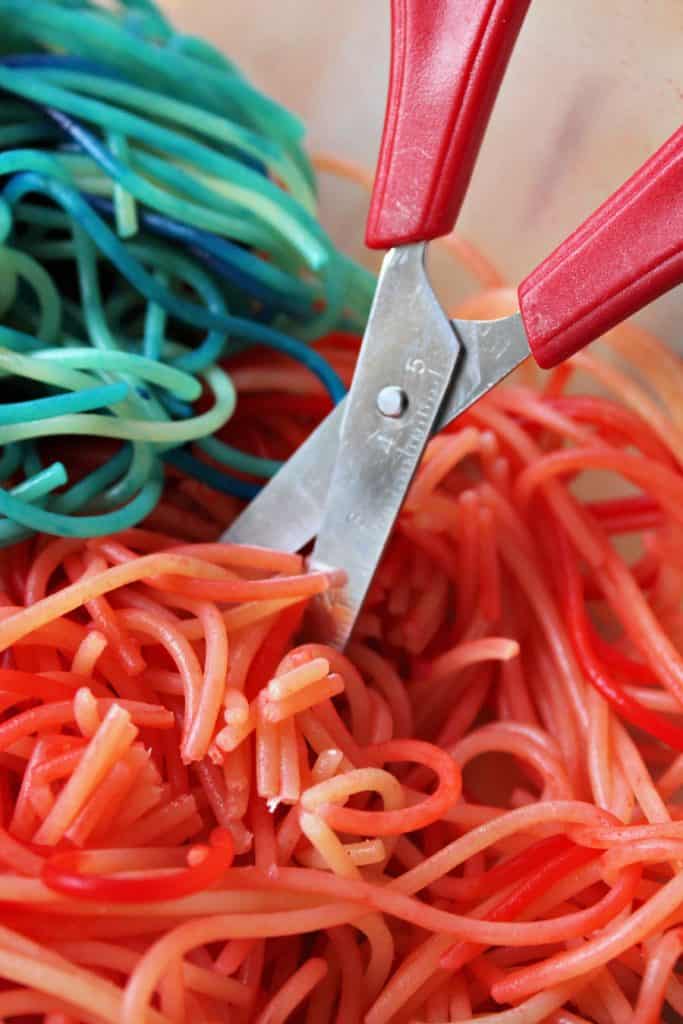 Spaghetti Cutting Sensory Bin