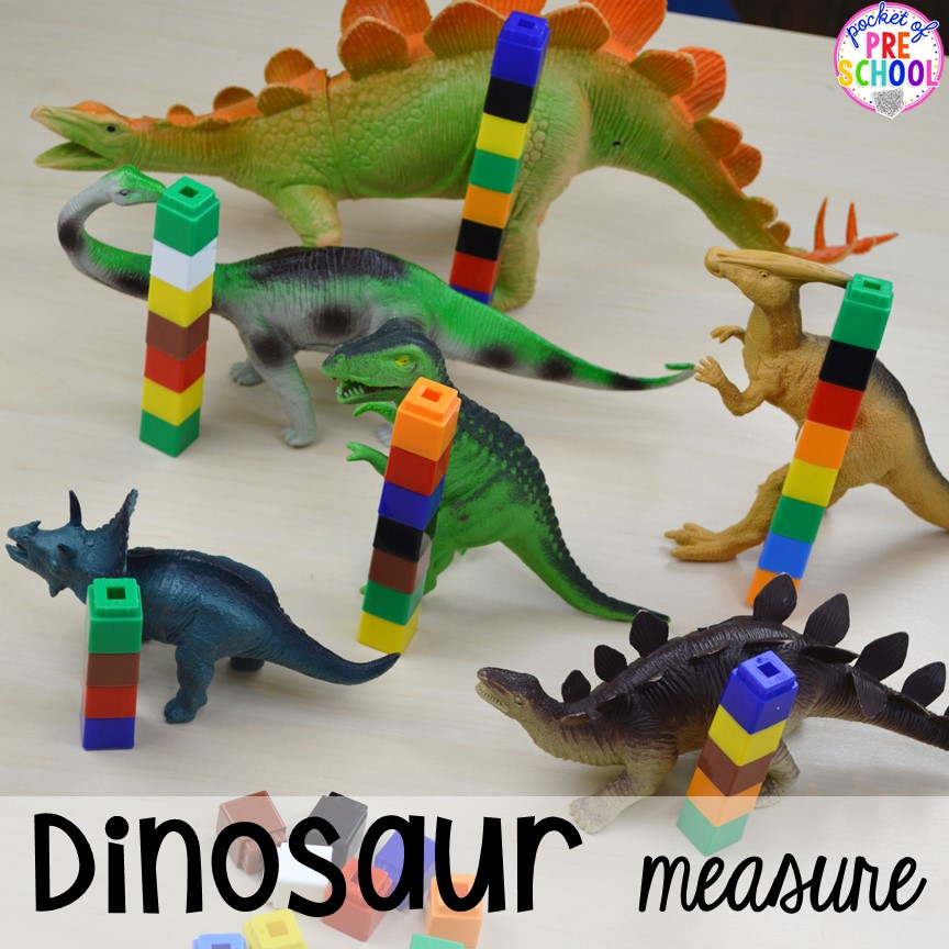 measuring dinosaur activities for preschool with blocks