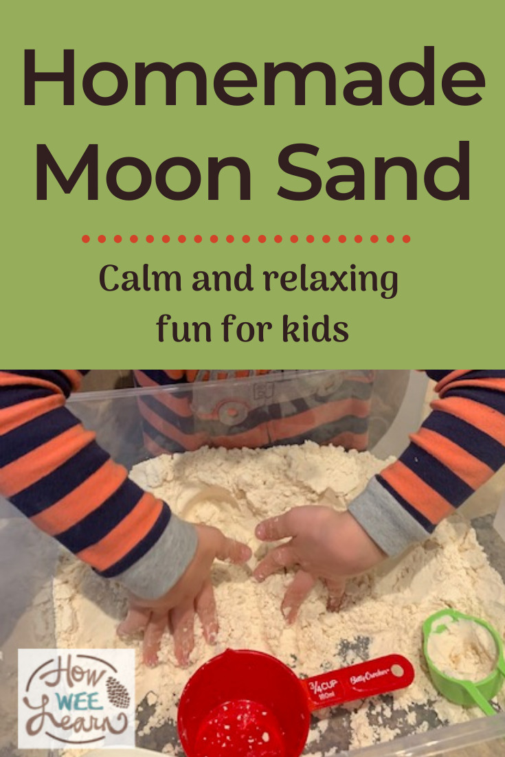 This homemade moon sand is the perfect mix of fun and mindfulness for kids. Such a great way to slow down and play while incorporating relaxation and space!