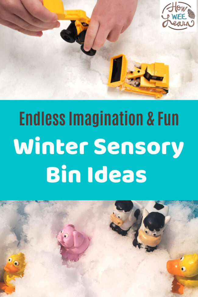 There are so many good Winter sensory bin ideas in here. The kids love playing with snow and materials for these quiet snow bins