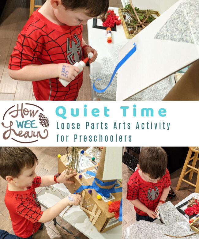 This Loose Parts Art Activity For Preschoolers is the perfect unguided process art exercise, and also great for quiet time for preschoolers.