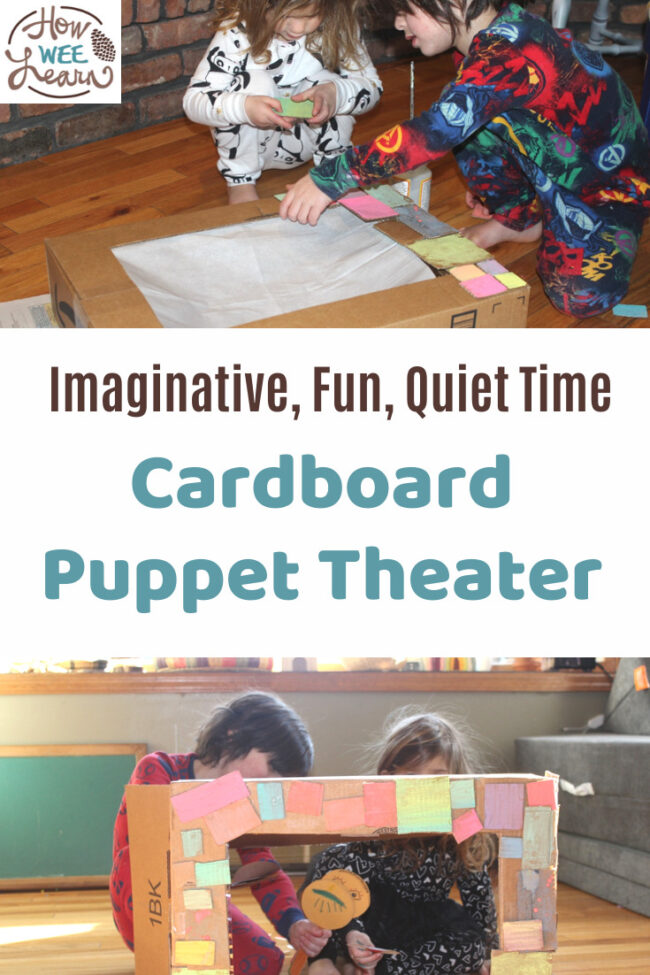 This cardboard puppet theater is the perfect mix of family fun time and independent activity. The kids loved creating it during quiet time