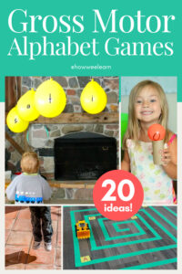 Gross Motor Alphabet Games: 20 Ideas! These alphabet games are perfect for active kids! Great activites for practicing letters and sounds with preschoolers.