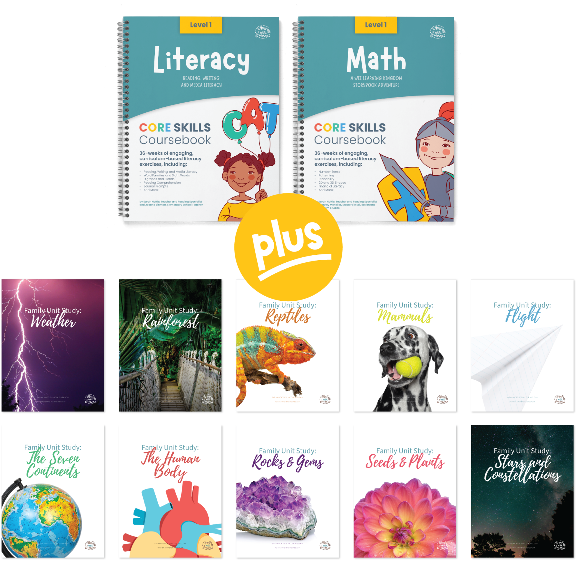 Cover Pages of Core Skills Coursebooks and 10 Family Unit Studies Bundle