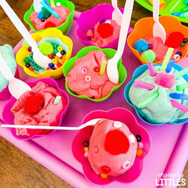 ice cream playdough tray perfect for a fun summer playdough activity