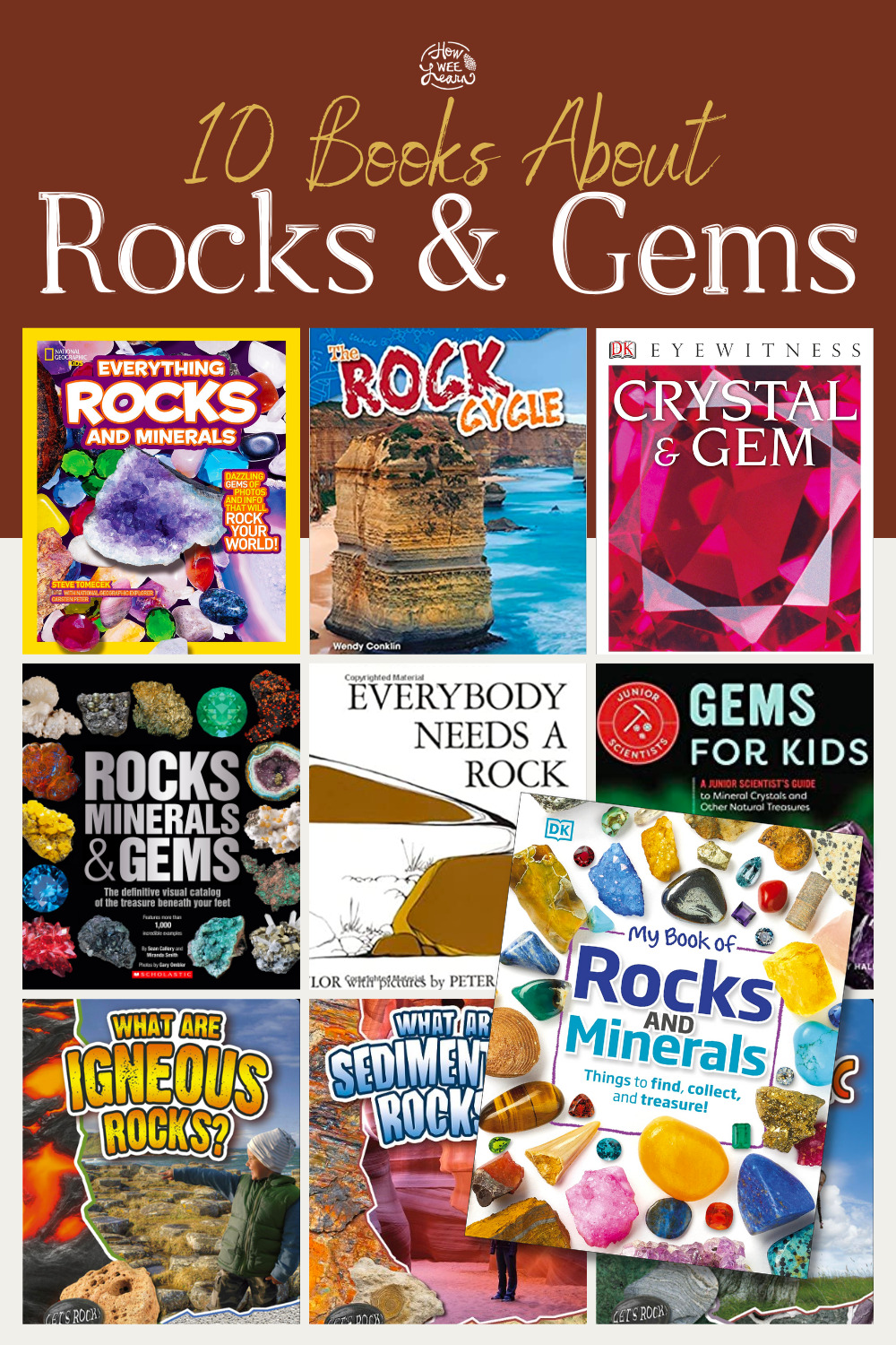 Cover art from 10 books about rocks and gems