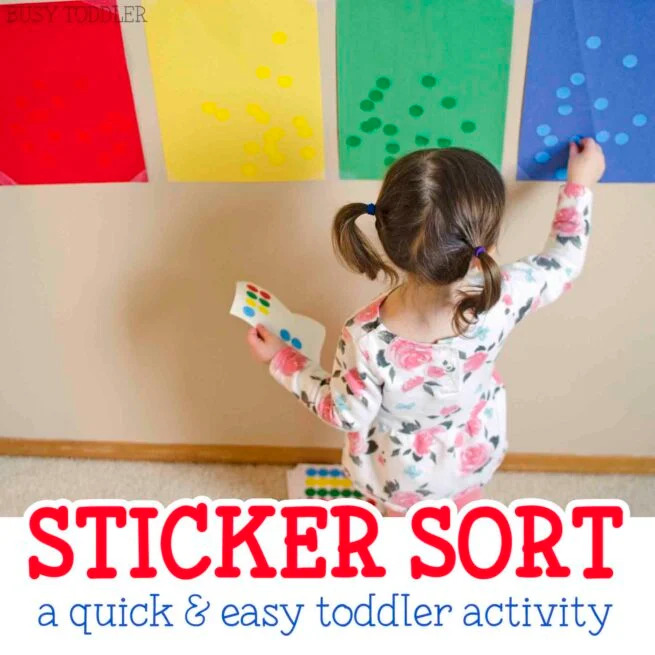 Sticker color sorting activity for toddlers
