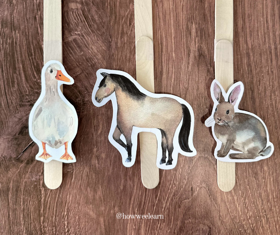 Farm Animal Stick Puppets Printable printed, cut, and stuck to popsicle sticks