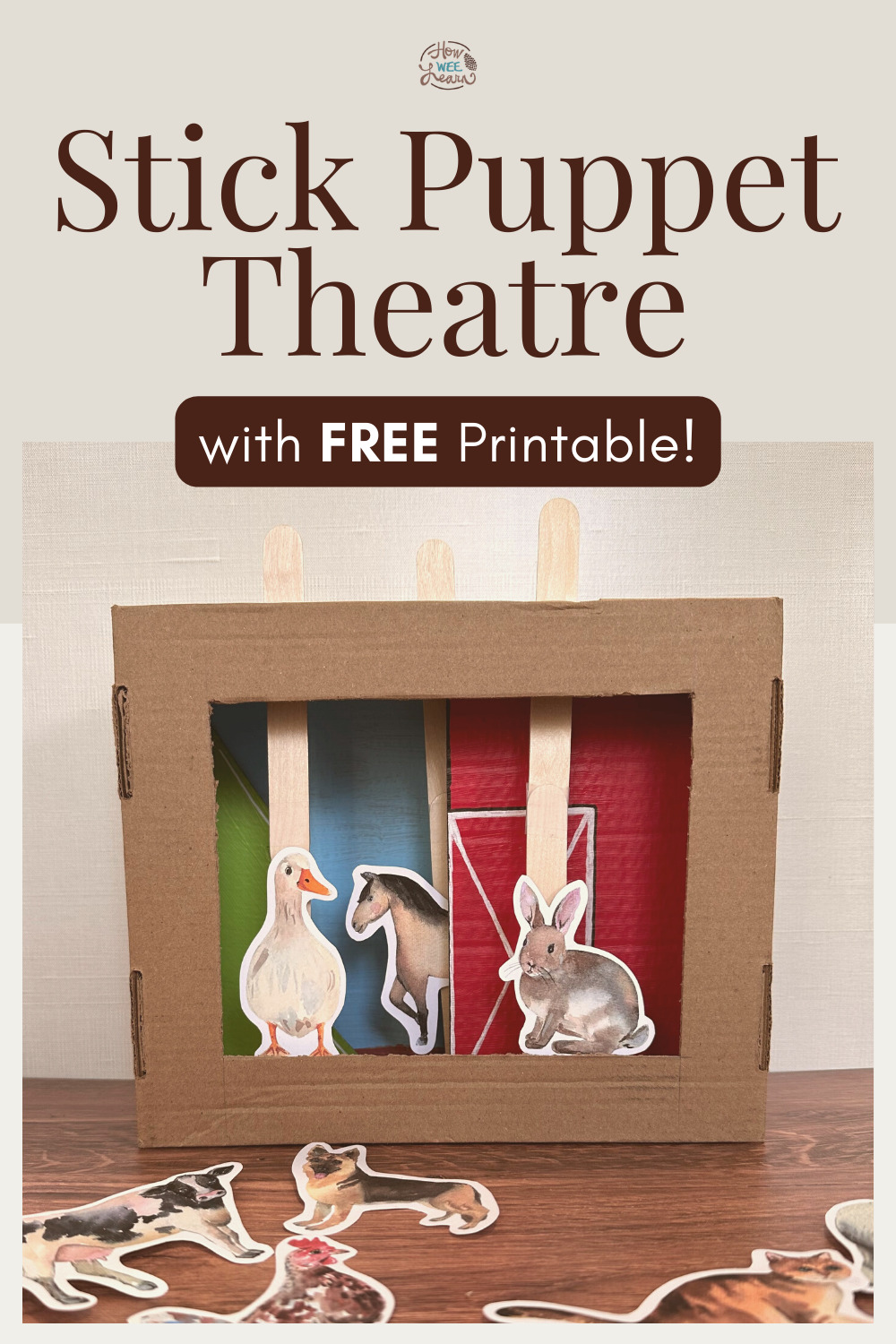 DIY Farm Animal Stick Puppet Theatre with FREE Stick Puppets Printable