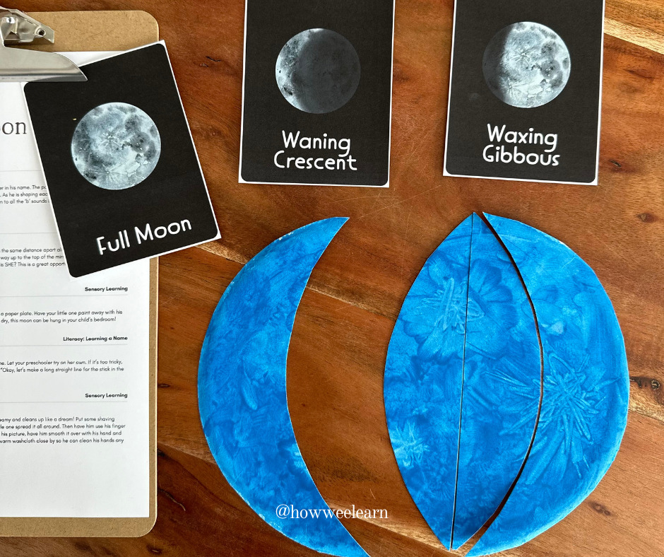 Preschool Moon Craft: Finger Paint the Moon! Waxing Cresent and Waning Gibbous