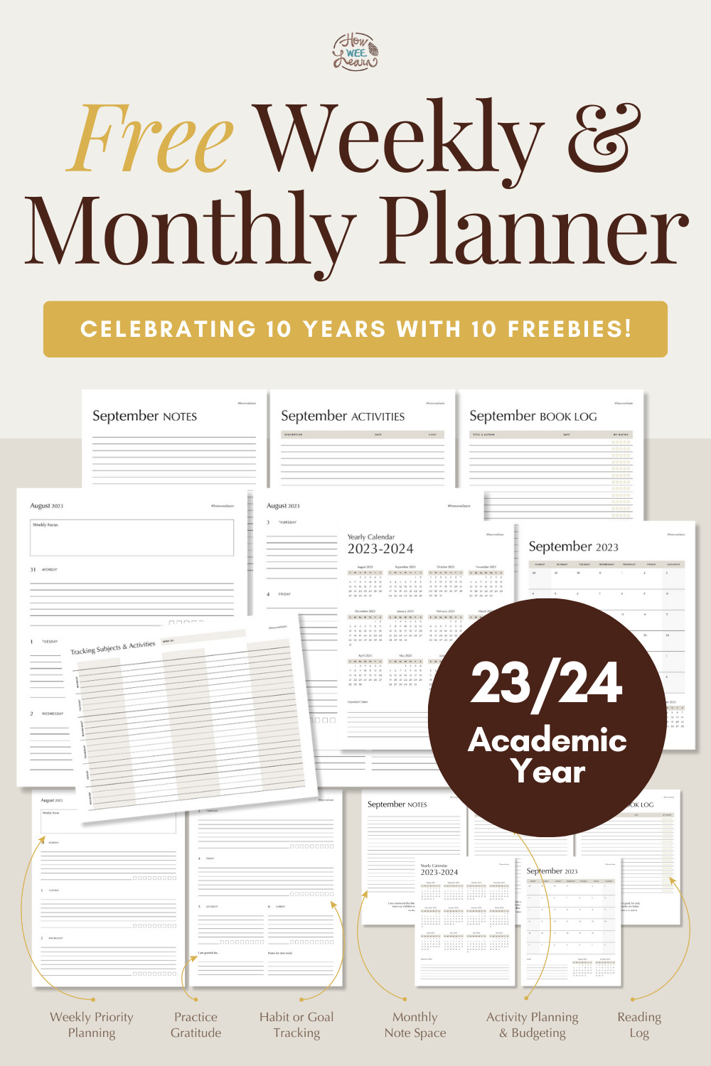 Free Weekly & Monthly Planner: 23/24 Academic Year