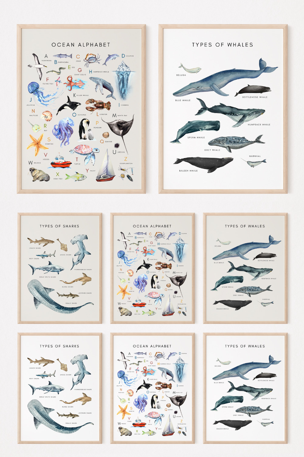 Educational Art Bundle Whale and Ocean Posters