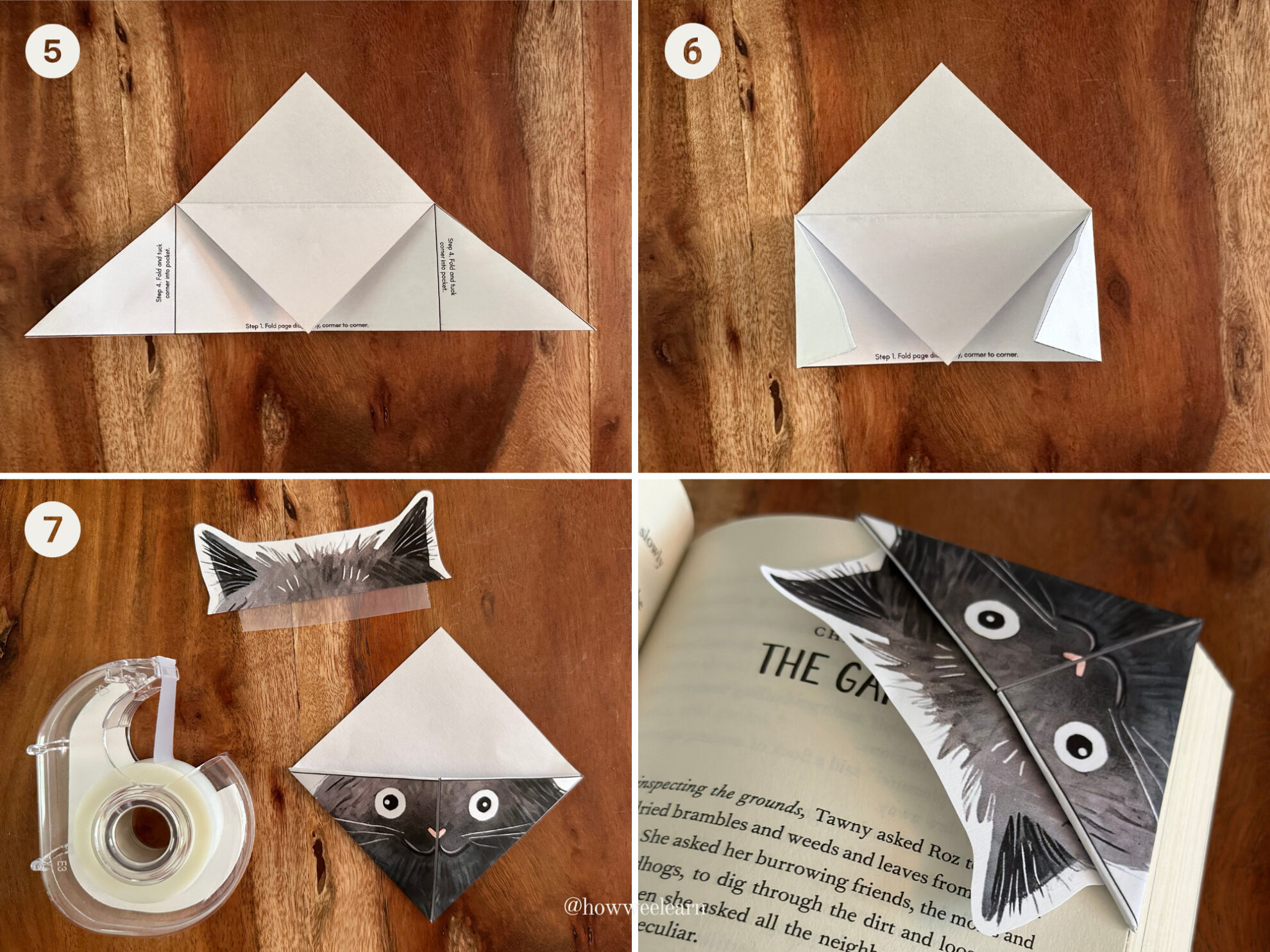 Black Cat Origami Bookmark, Steps 5-7