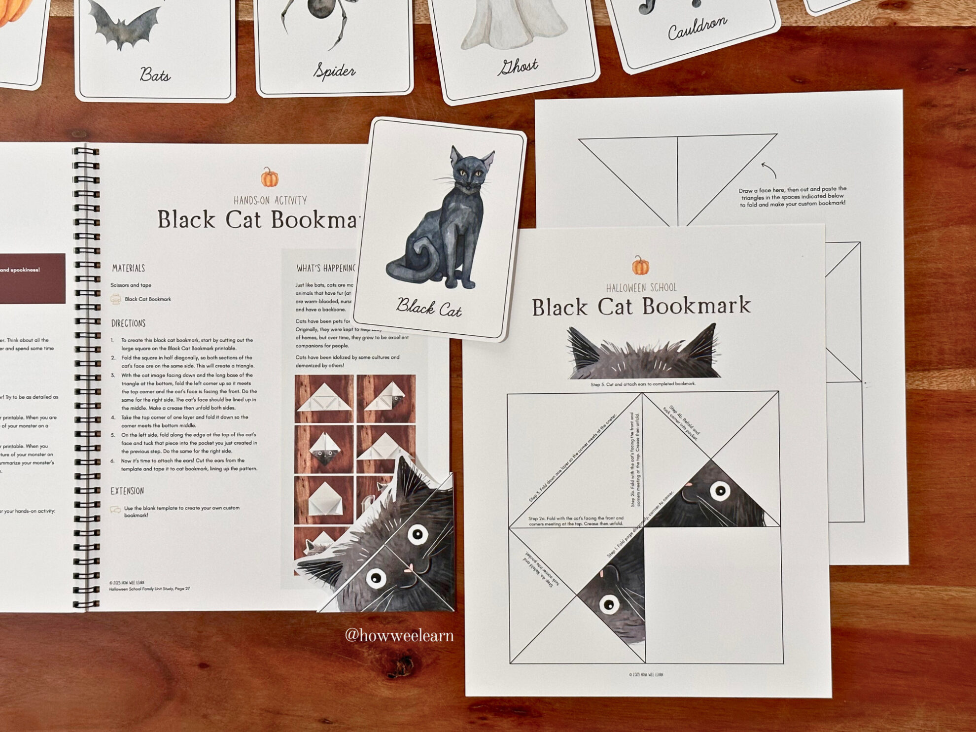 Black Cat Origami Bookmark from Halloween School