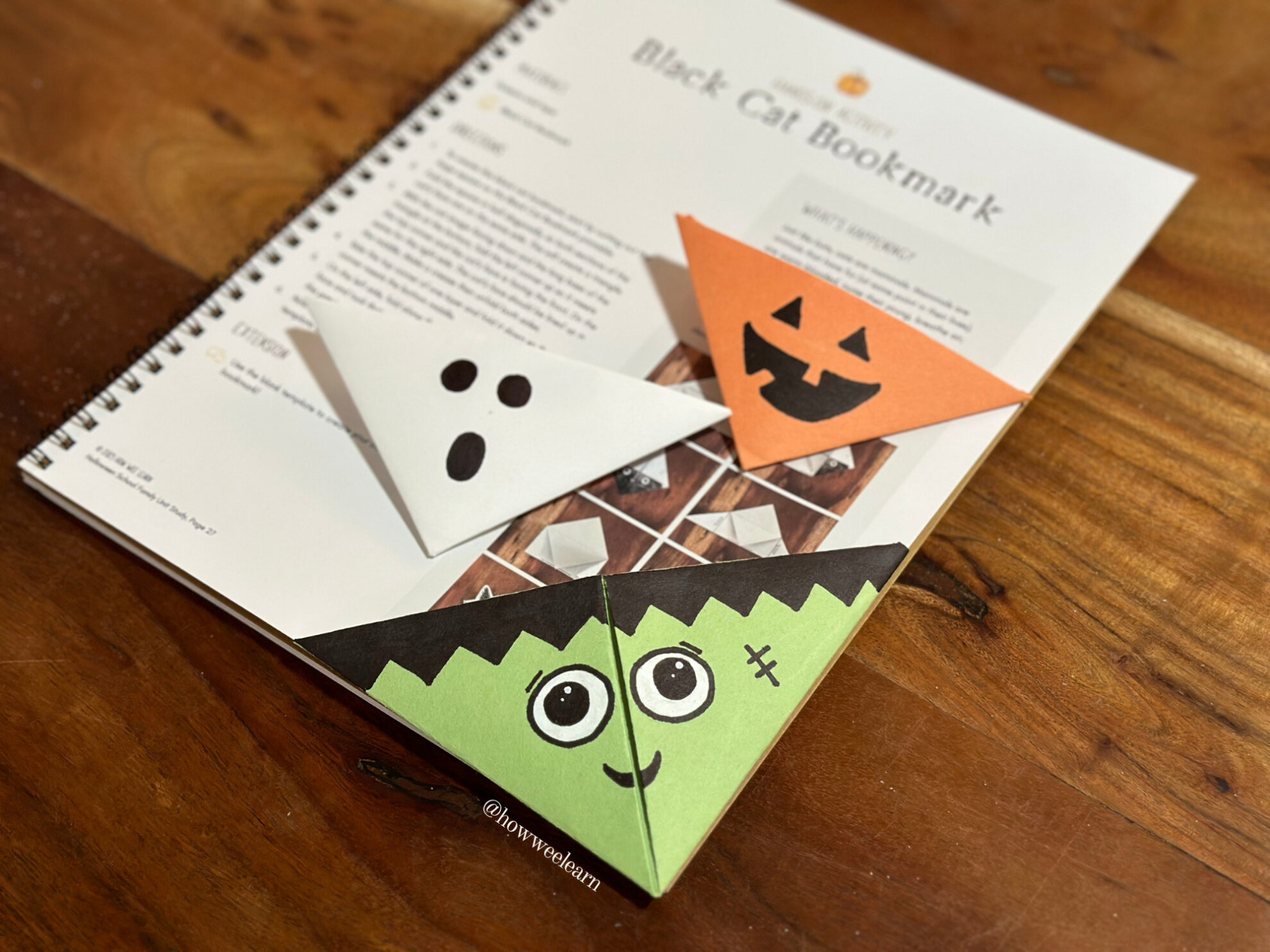 Halloween Origami Bookmarks, Frankenstein, Ghost, Pumpkin Jack-O'-Lantern Corner Bookmarks