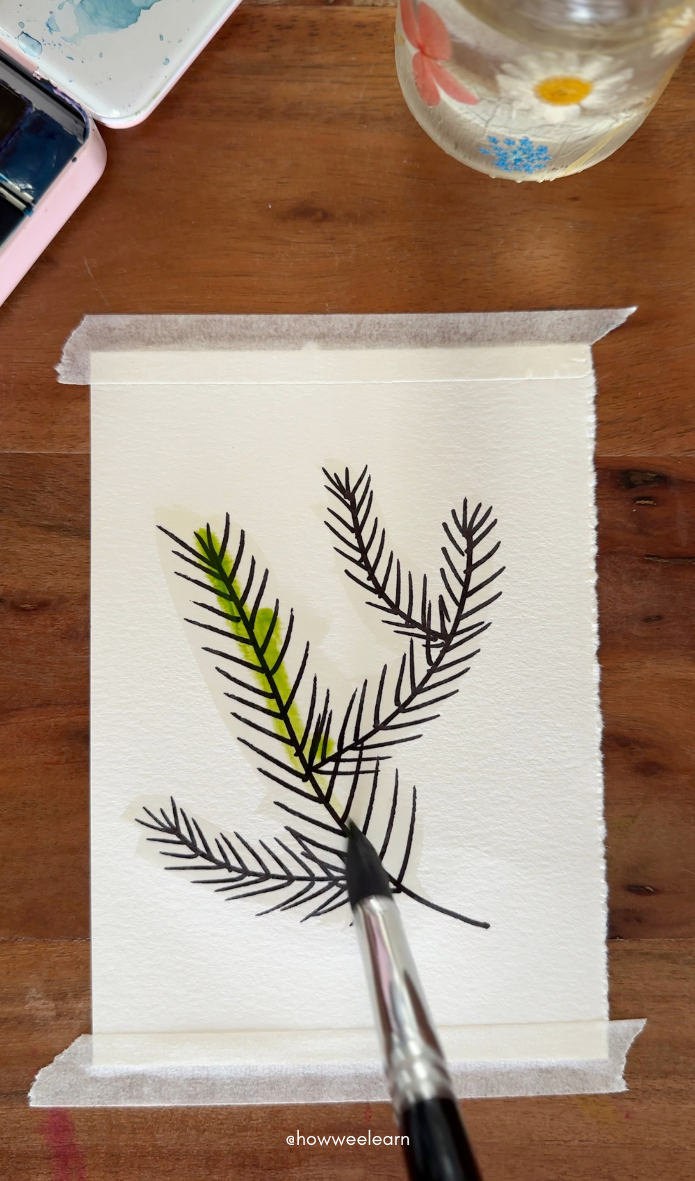Watercolor Pine Needle Christmas Art Project