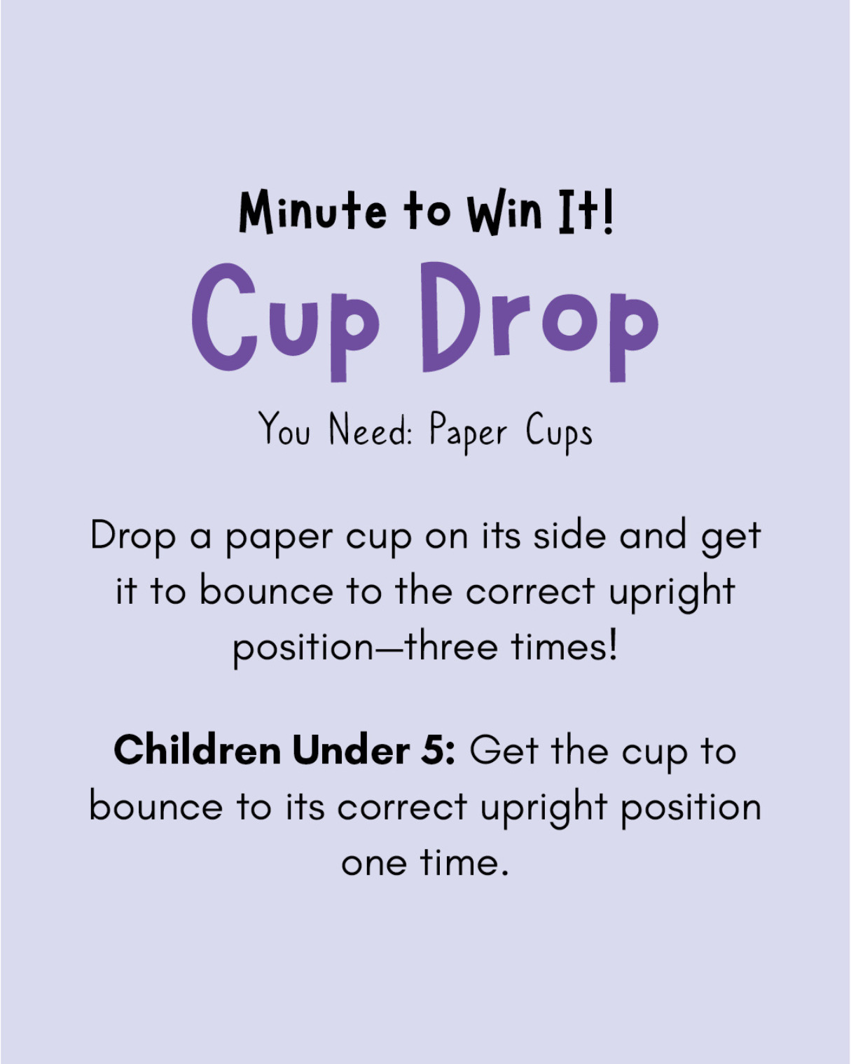 Minute to Win It Games for Families: Cup Drop