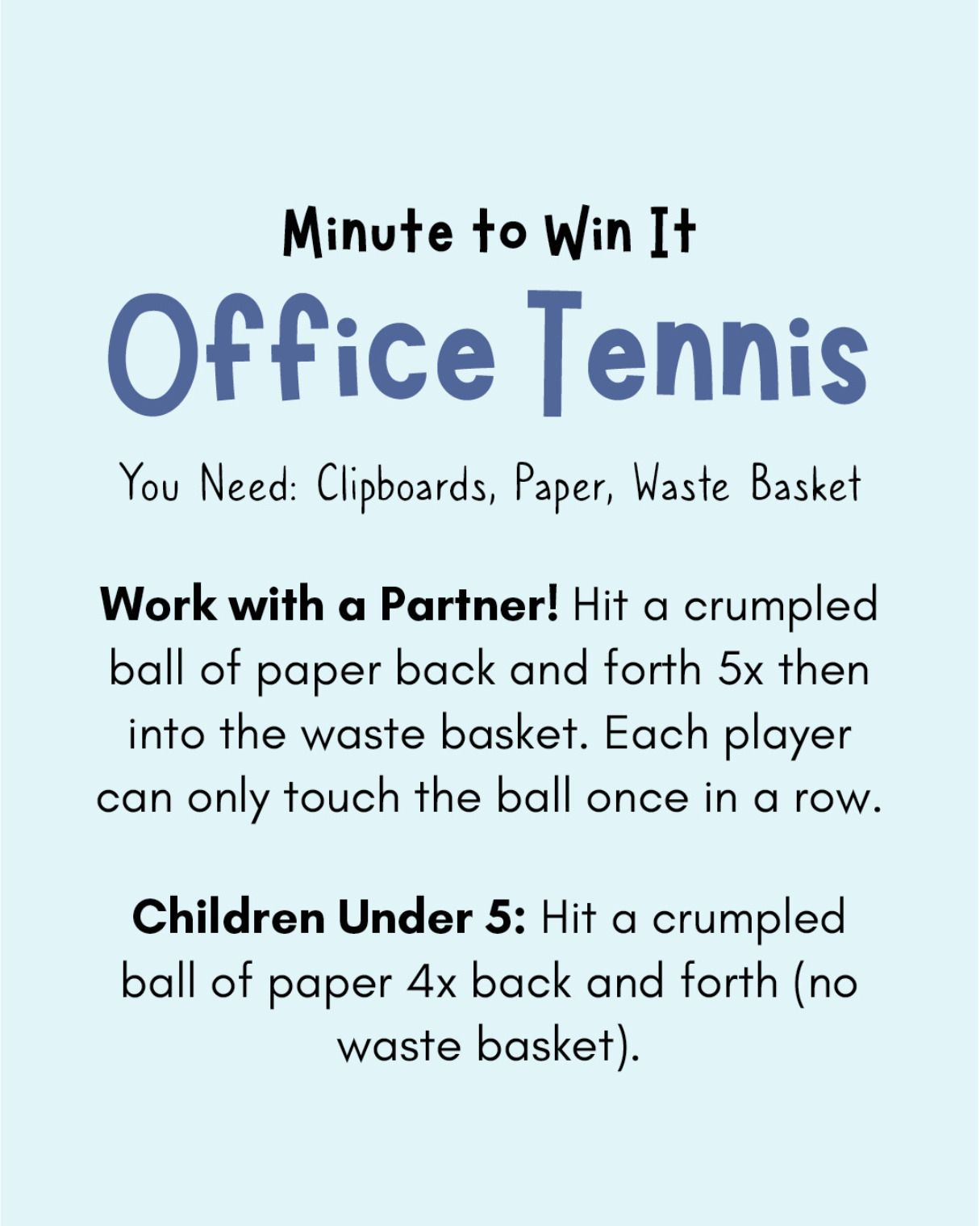 Minute to Win It Games for Families: Office Tennis