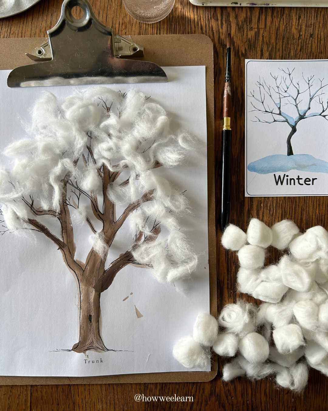 Four Season Craft Sensory Tree - Winter Cotton Balls 