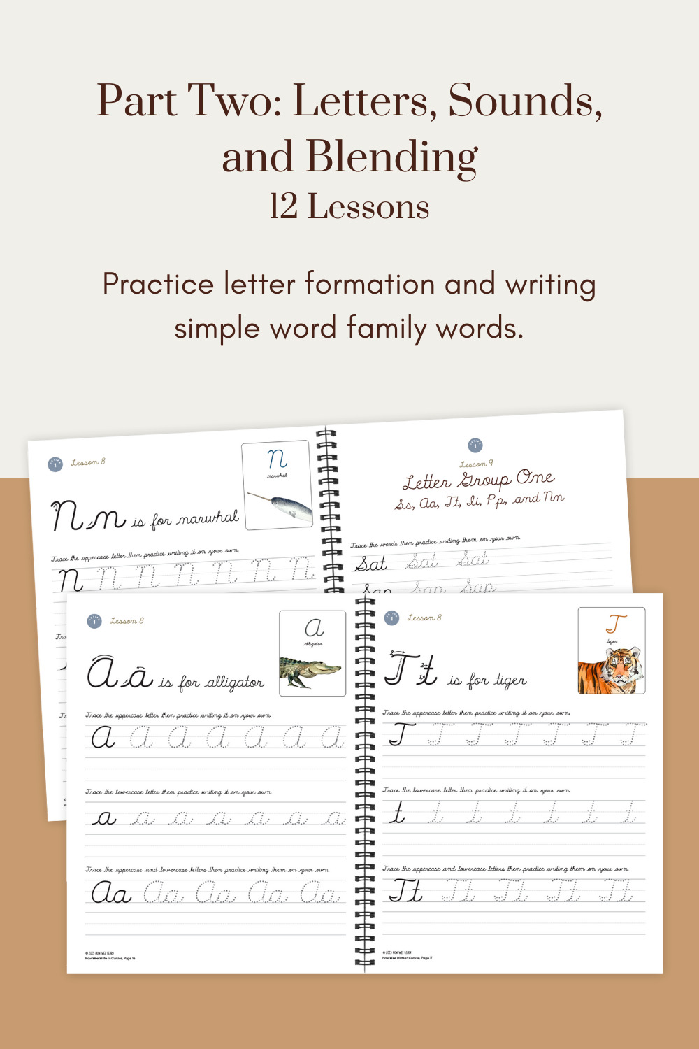Part Two: Letters, Sounds, and Blending (12 Lessons). Practice letter formation and writing simple word family words.
