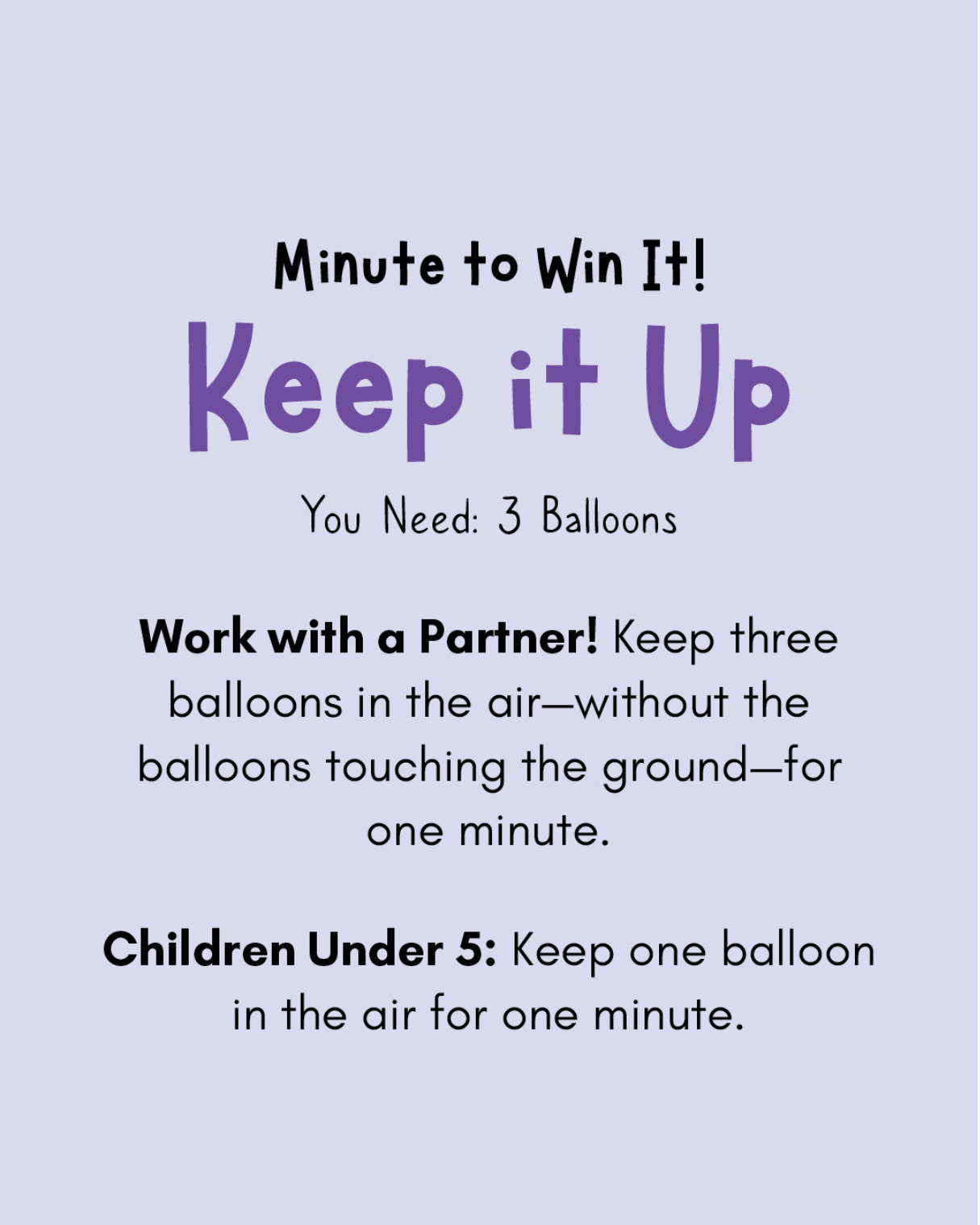 Minute to Win It Games for Families: Keep It Up