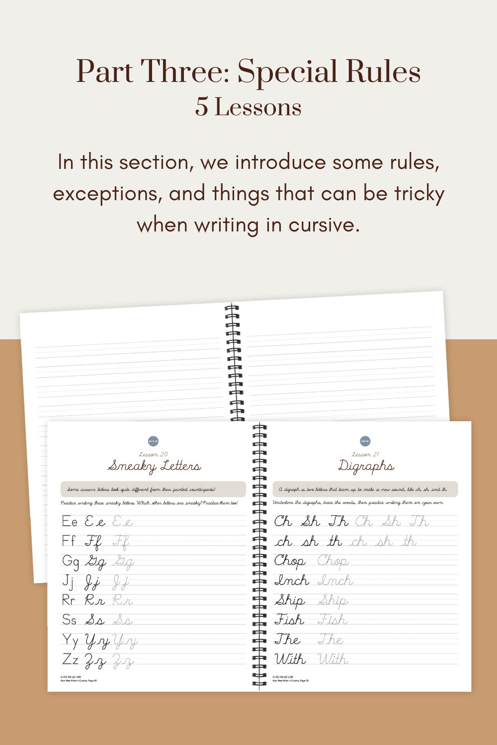 Part Three: Special Rules (5 Lessons). In this section, we introduce some rules, exceptions, and things that can be tricky when writing in cursive.