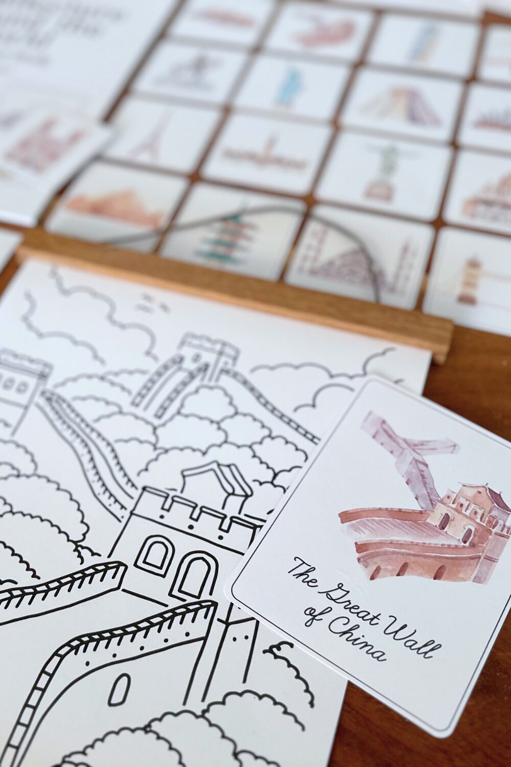 Architecture Around the World: The Great Wall of China Coloring Page and Vocabulary Card