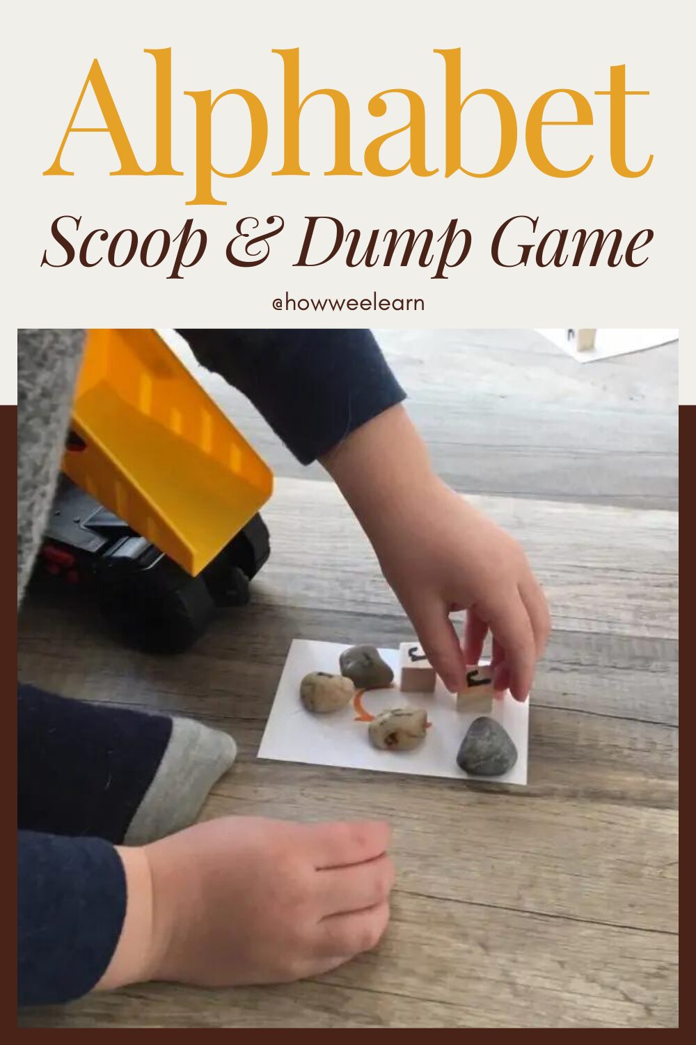 This is such a great alphabet activity for preschoolers. Use diggers and dump trucks to sort the letters and sounds of the alphabet. 3 year olds love this one! Great for pre k. #howweelearn #alphabetactivities #preschoolactivities #learningactivities #homeschoolingideas