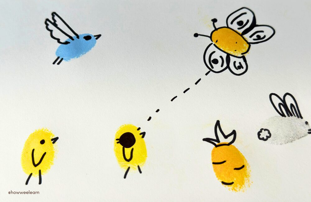 Fingerprint Art for Preschoolers - Bird, Butterfly, Chicks, Carrot, Bunny