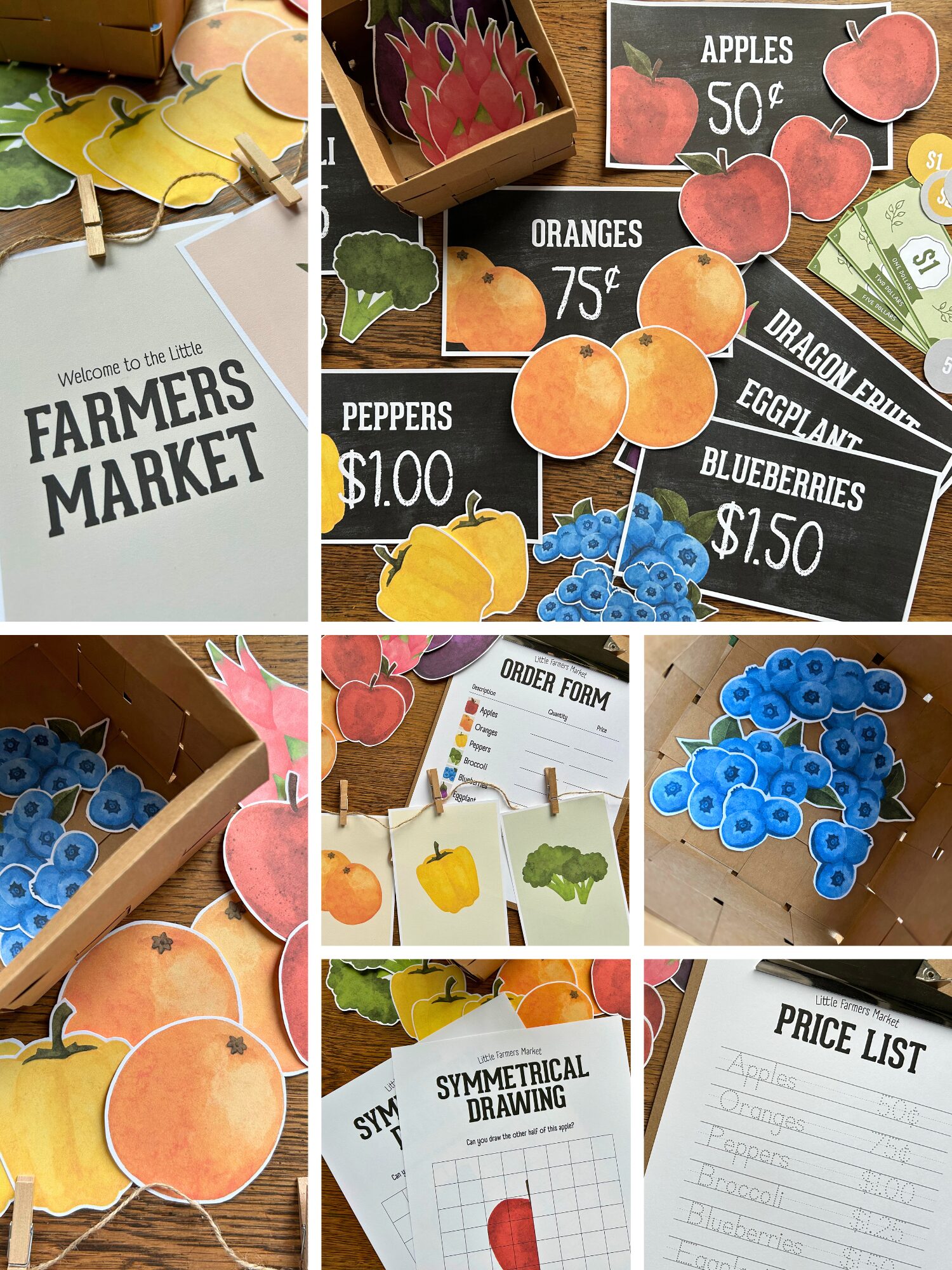 Photo collage of the Farmers Market Learn & Play Pack by How Wee Learn