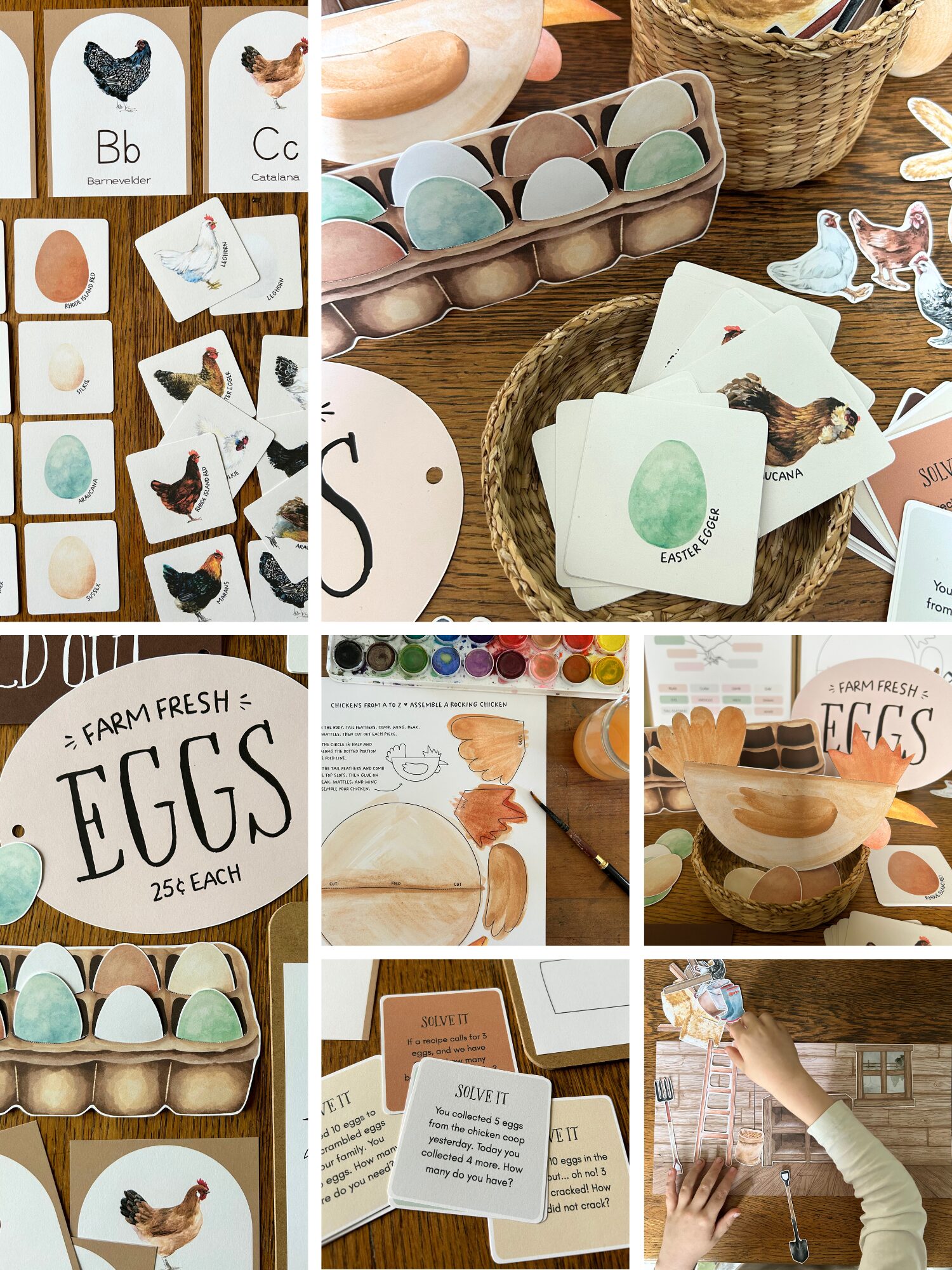 Photo collage of the Chickens from A to Z Learn & Play Pack by How Wee Learn