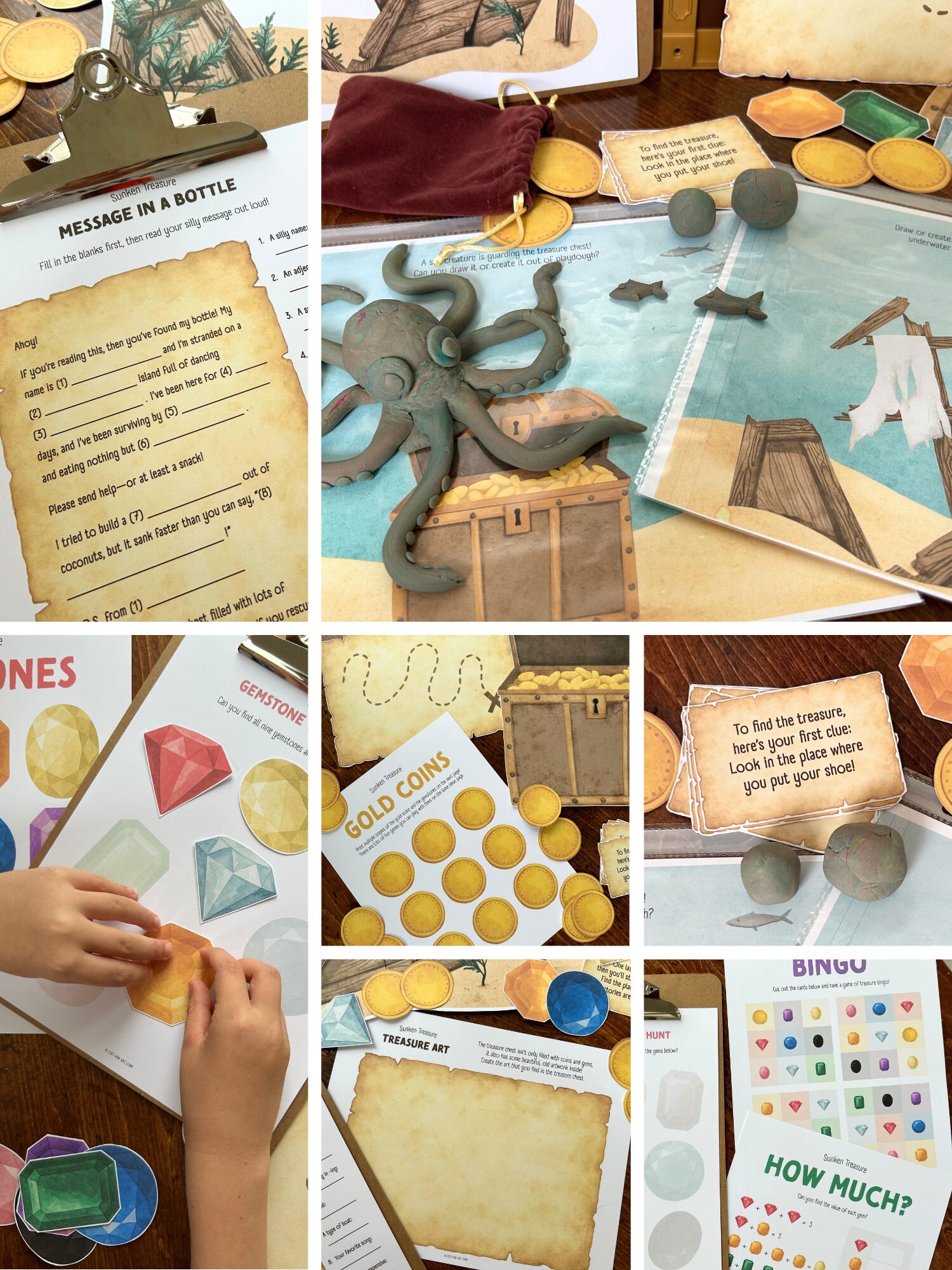 Photo collage of the Sunken Treasure Learn & Play Pack by How Wee Learn
