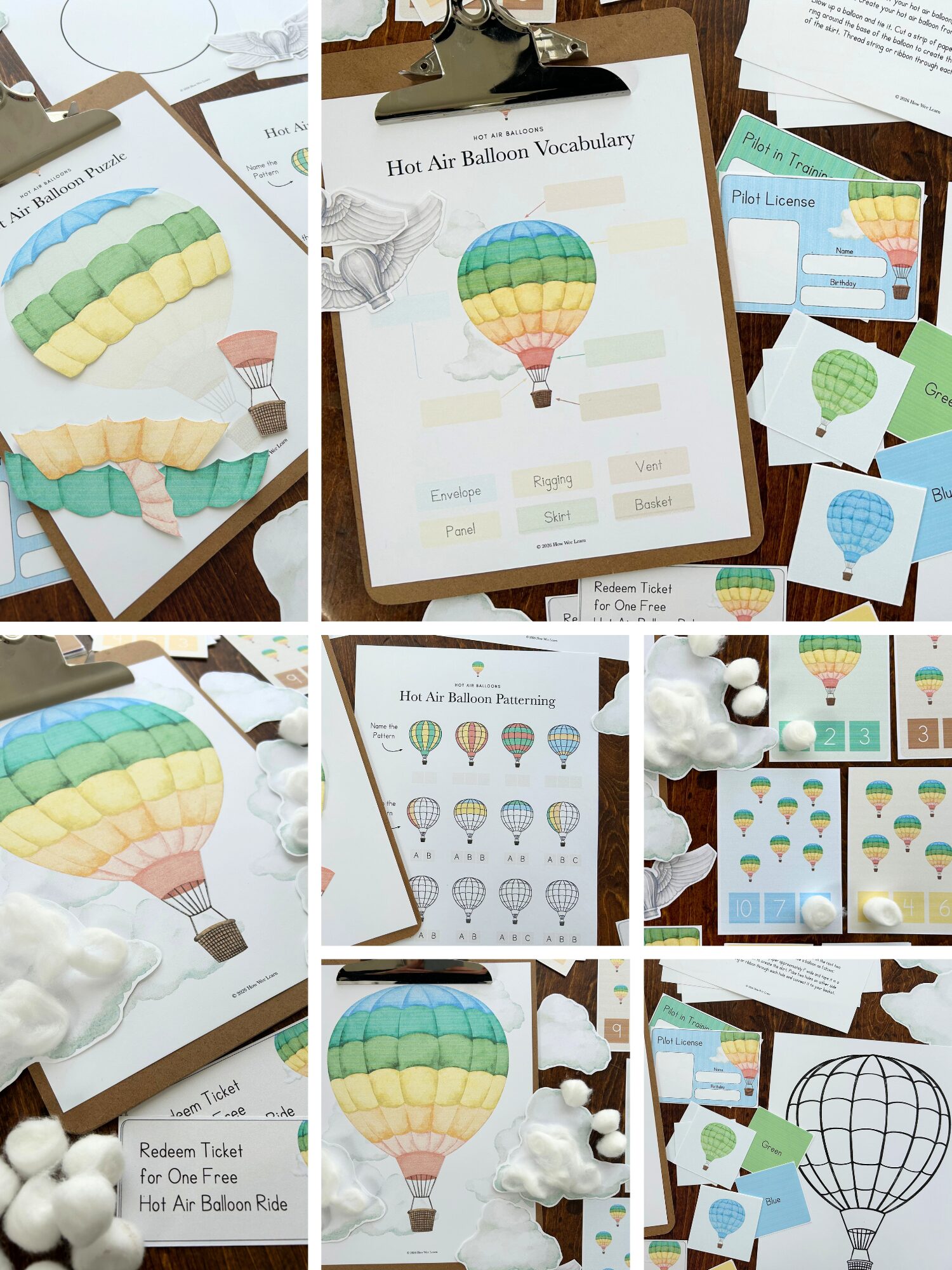 Photo collage of the Hot Air Balloons Learn & Play Pack by How Wee Learn