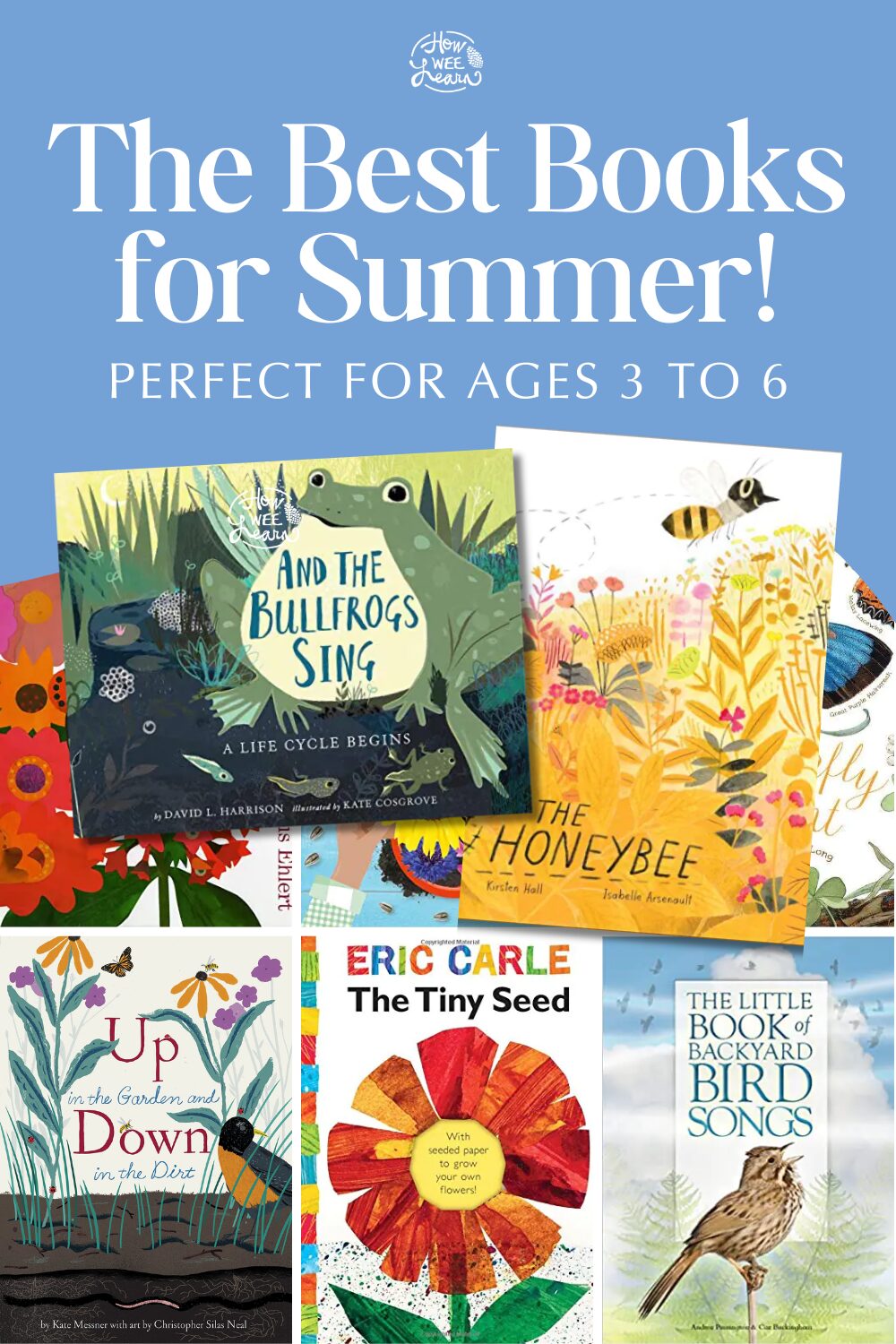 The Best Books for Summer! Perfect for ages 3 to 6. A selection of covers of nature-themed books for preschoolers.