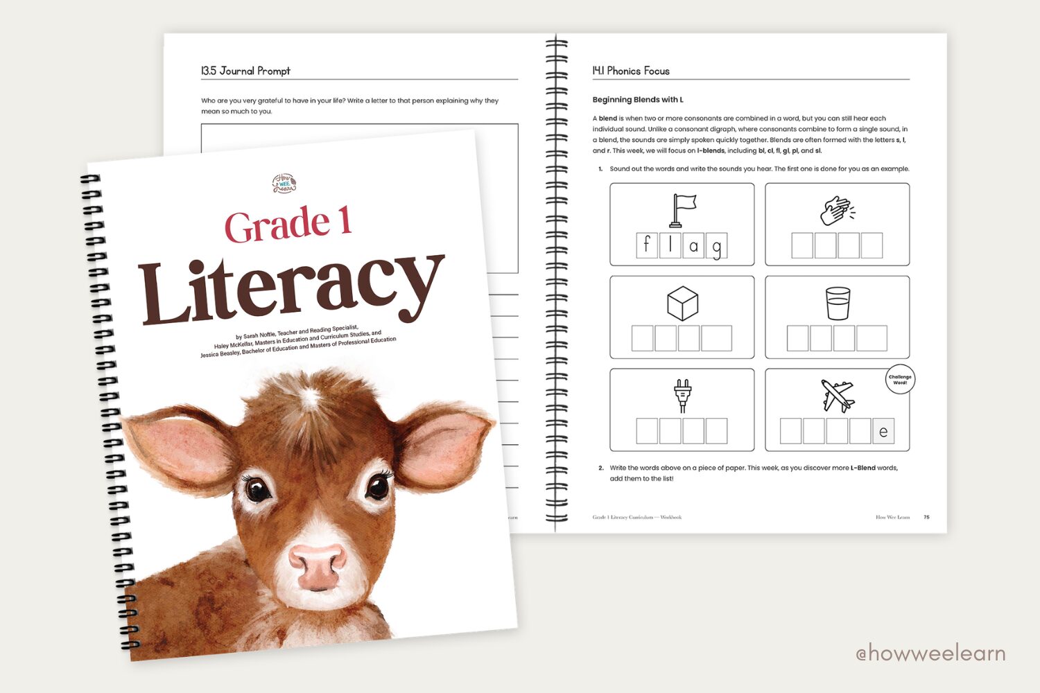 Two page spread and cover from How Wee Learn's Grade 1 Literacy Curriculum