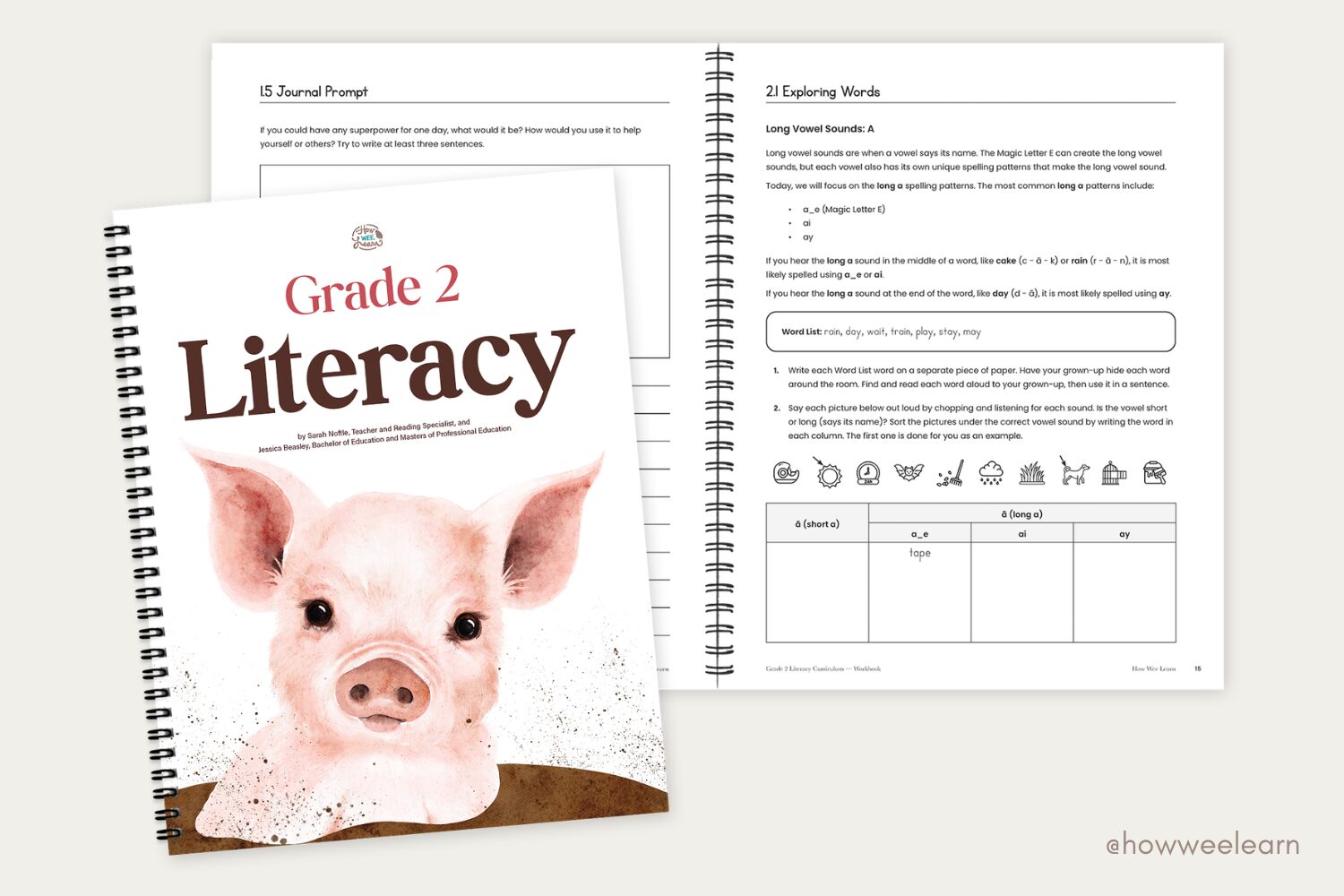 Two page spread and cover from How Wee Learn's Grade 2 Literacy Curriculum