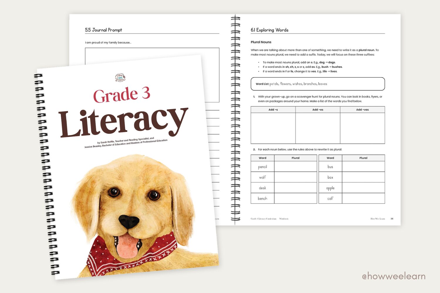 Two page spread and cover from How Wee Learn's Grade 3 Literacy Curriculum