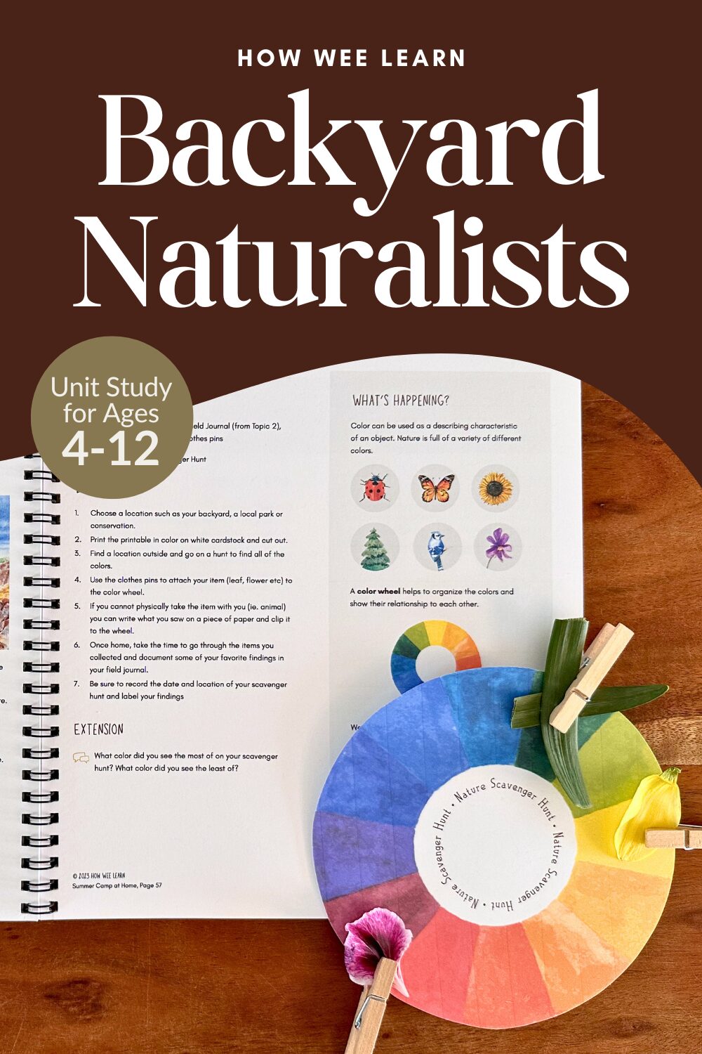 Backyard Naturalists Family Unit Study by How Wee Learn with a color wheel nature scavenger hunt