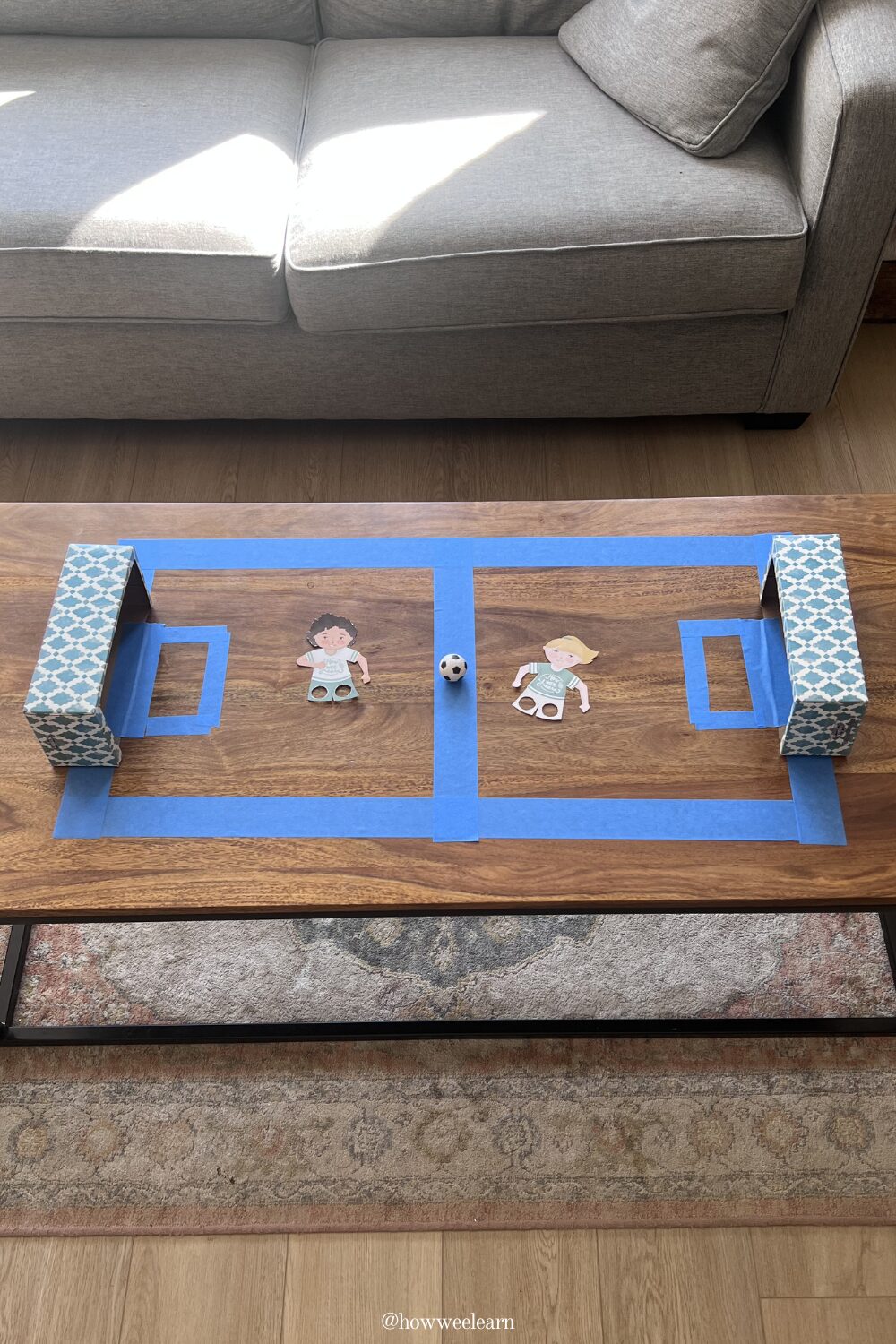 Soccer Field made from Painters Tape on a table