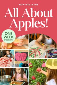 All About Apples: Photos of various apple-themed activities for Kindergarten with the text "One Week of Lessons!"