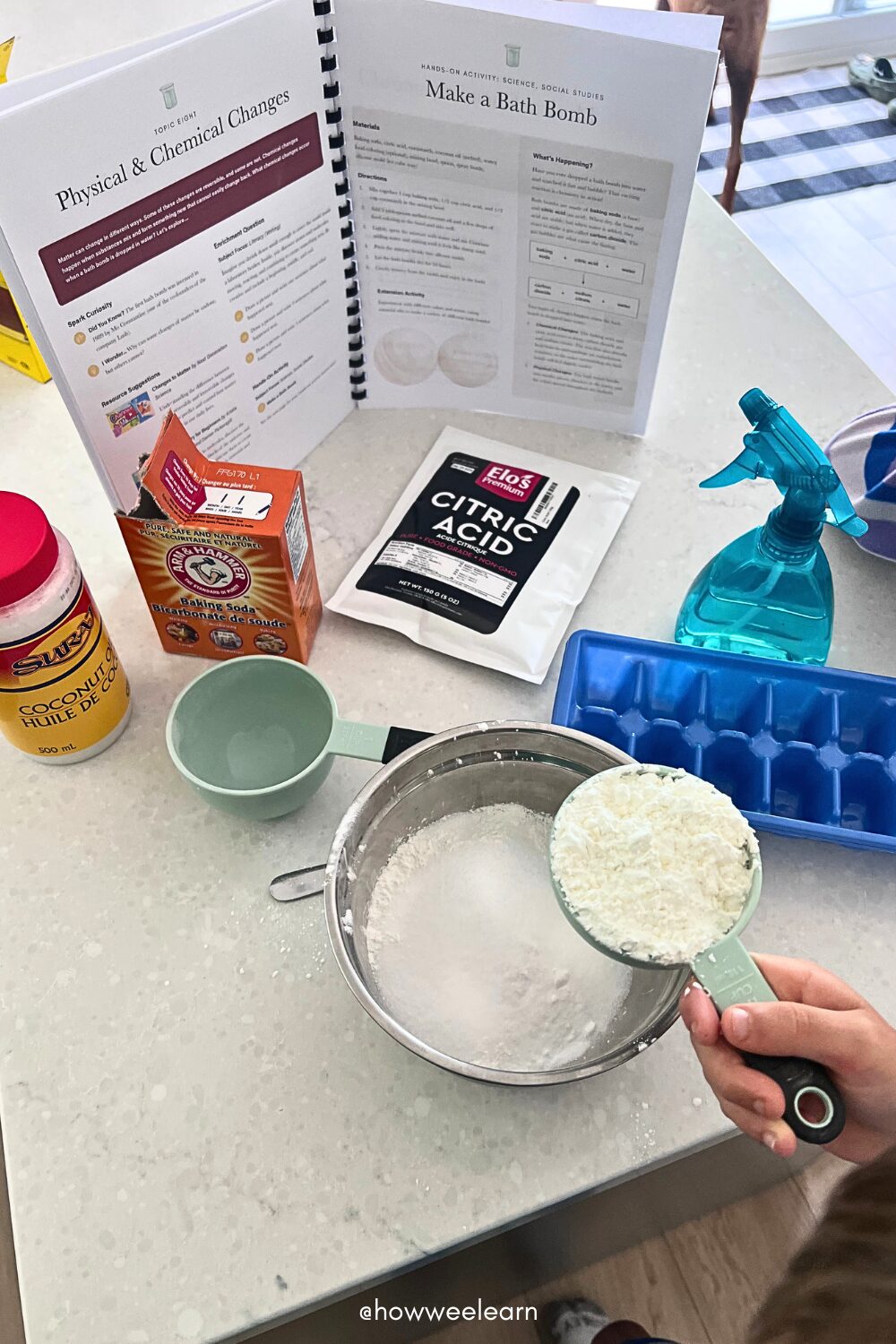 Mixing ingredients to make bath bombs