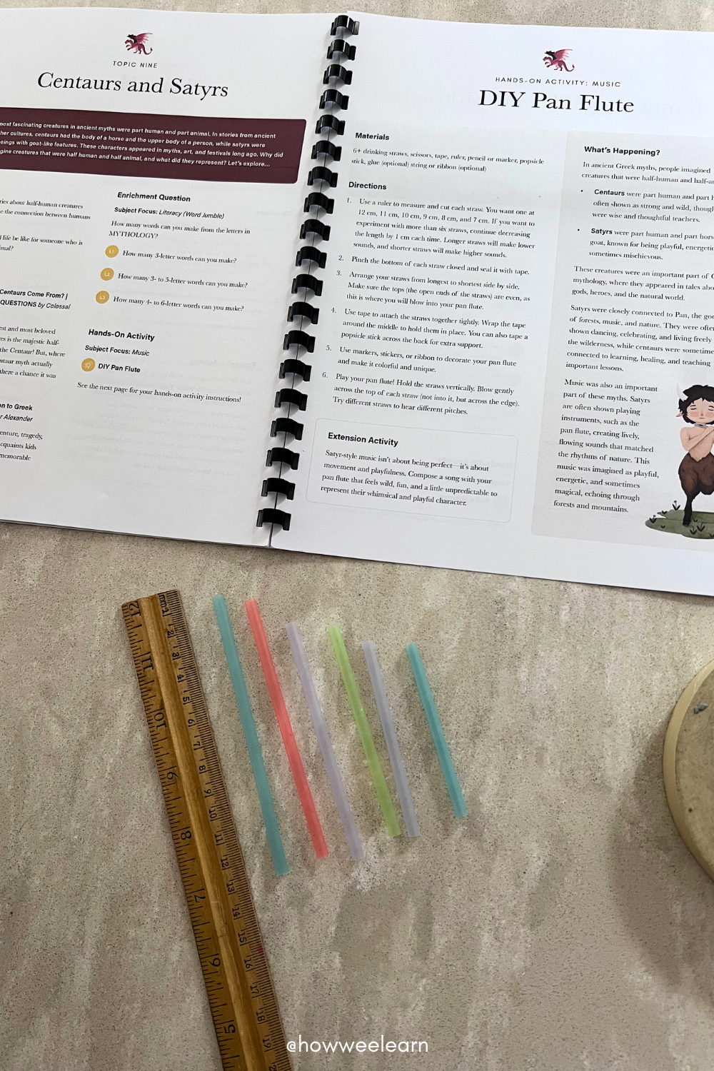 Cutting straws to different lengths to create a Pan Flute