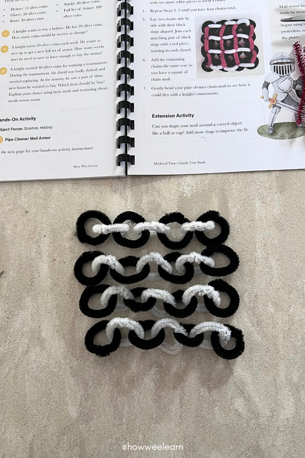 4 black and white chains